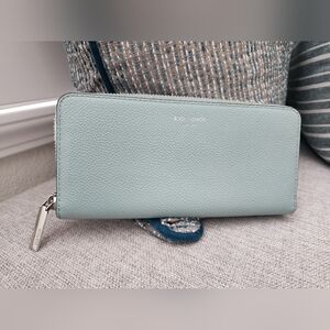 Kate Spade Mint Green Leather Zippy Wallet Silver Hardware